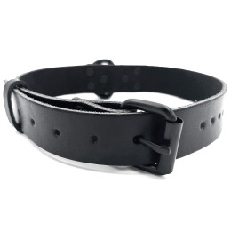 Черный БДСМ ошейник из натуральной кожи с черным поводком
