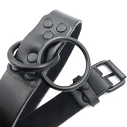 Черный БДСМ ошейник из натуральной кожи с черным поводком