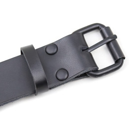 Черный БДСМ ошейник из натуральной кожи с черным поводком