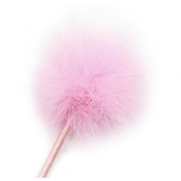 Нежно-розовый перьевой тиклер с атласной ручкой 34 см