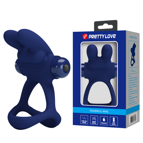 Эрекционное виброкольцо Pretty Love Powerful Ring с петлей на мошонку синее