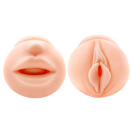 Телесный двусторонний мастурбатор Nancy - ротик и вагина