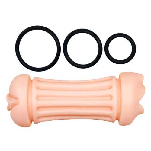 Телесный двусторонний мастурбатор Nancy - ротик и вагина