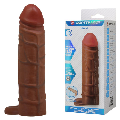 Удлиняющая насадка с креплением под мошонку Pretty Love Kaile мулат + 2,5 см