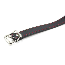 Силиконовый кляп-шар на черном ремне с красной прострочкой