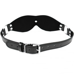 Черная БДСМ маска с ремешком и заклепками