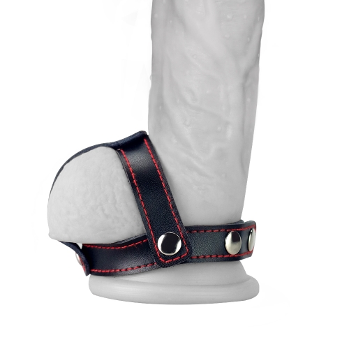 Утяжка на пенис с разделителем мошонки Bondage Fetish T-Style Leather Cockring With Ball Divider