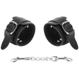 Черные БДСМ наручники из натуральной кожи