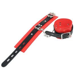 Черно-красные БДСМ наручники на цепочке