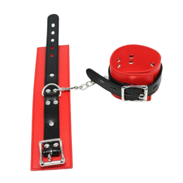 Черно-красные БДСМ наручники на цепочке