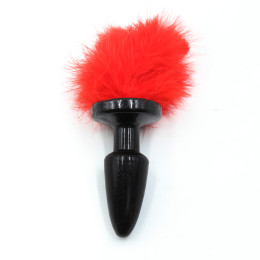 Черная силиконовая анальная пробка с красным хвостиком