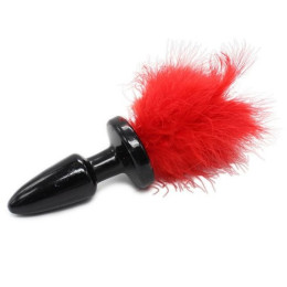 Черная силиконовая анальная пробка с красным хвостиком