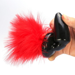 Черная силиконовая анальная пробка с красным хвостиком