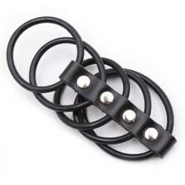 Пять эрекционных колец из силикона на кожаном ремешке