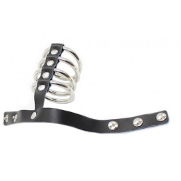 Хомут на пенис из 4 металлических колец с фиксирующим ремешком