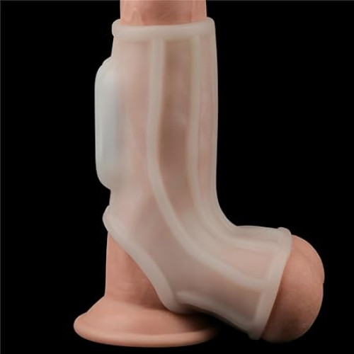 Рельефная вибронасадка на пенис и мошонку Vibrating Ridge Knights Ring with Scrotum Sleeve