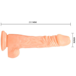 Реалистичный загнутый вибратор с мошонкой на мощной присоске 24 см