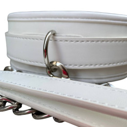 Мягкий белый ошейник с металлическим поводком