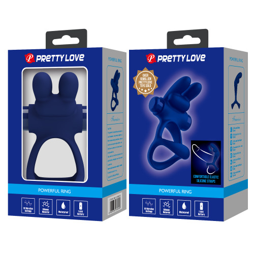 Эрекционное виброкольцо Pretty Love Powerful Ring с петлей на мошонку синее