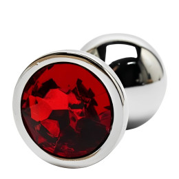 Металлическая анальная пробка с красным камушком S