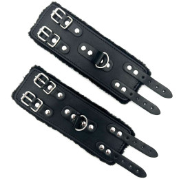 Широкие черные наручники с мехом