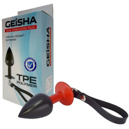 Черно-красная анальная втулка с ремешком из натуральной кожи Sitabella