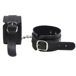 Черные БДСМ поножи из натуральной кожи