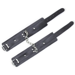 Черные БДСМ поножи из натуральной кожи