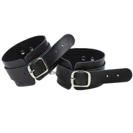 Черные БДСМ поножи из натуральной кожи