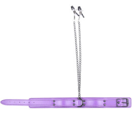 Фиолетовый ошейник с зажимами для сосков