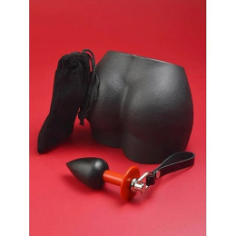 Черно-красная анальная втулка с ремешком из натуральной кожи Sitabella