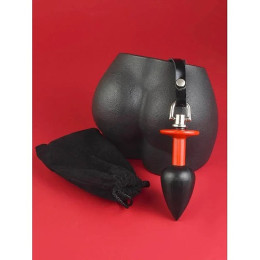 Черно-красная анальная втулка с ремешком из натуральной кожи Sitabella