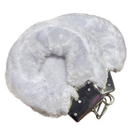 Металлические наручники с белым мехом