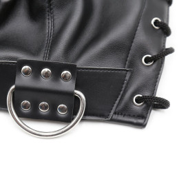 Черная БДСМ маска с замком для рта и ошейником