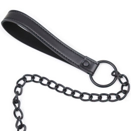 Черный классический ошейник с поводком из искусственной кожи