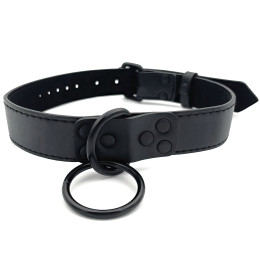 Черный классический ошейник с поводком из искусственной кожи