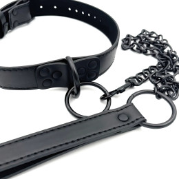 Черный классический ошейник с поводком из искусственной кожи
