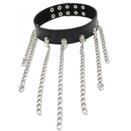 Черный БДСМ ошейник с длинными цепями
