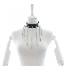 Черный БДСМ ошейник с длинными цепями