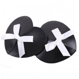 Черные пэстисы-сердечки с белыми бантиками