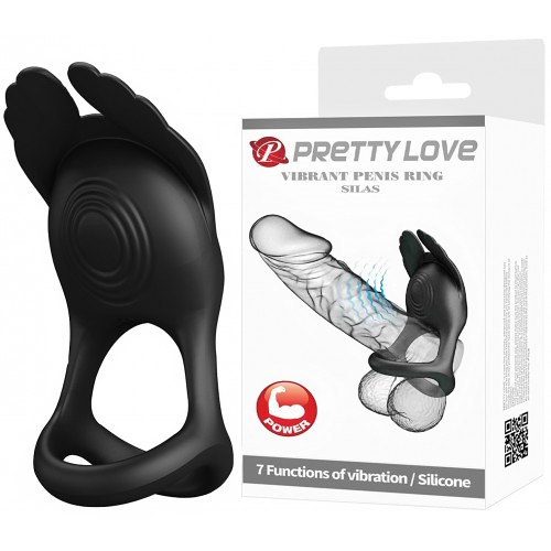 Эрекционное кольцо на пенис Pretty Love Vibration Penis Ring SILAS, черное