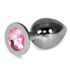Анальная пробка из стали с кристаллом розового цвета Silver Clear Rosebud L
