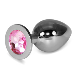 Анальная пробка из стали с кристаллом розового цвета Silver Clear Rosebud L
