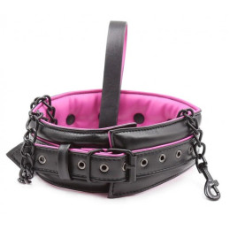 Черно-розовый ошейник с поводком на цепи
