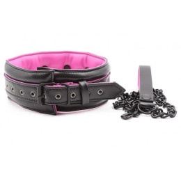 Черно-розовый ошейник с поводком на цепи