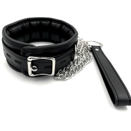 Мягкий ошейник с поводком черный