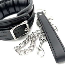 Мягкий ошейник с поводком черный