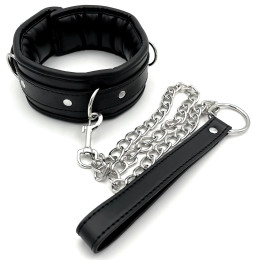 Мягкий ошейник с поводком черный