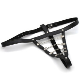 Черные БДСМ трусики декорированные цепочками