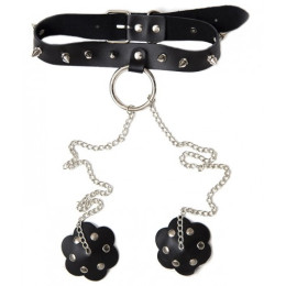 Ошейник с шипами и пэстисами на цепочках